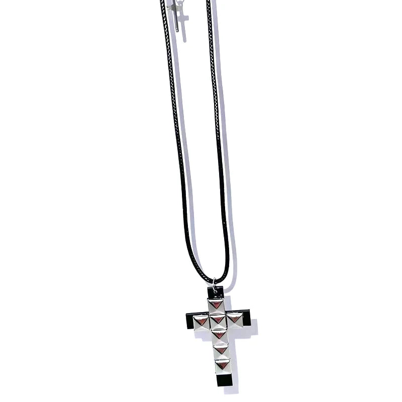 Rivet Cross Pendant Necklace | Punk Gothic Fashion Jewelry for Women alternate view