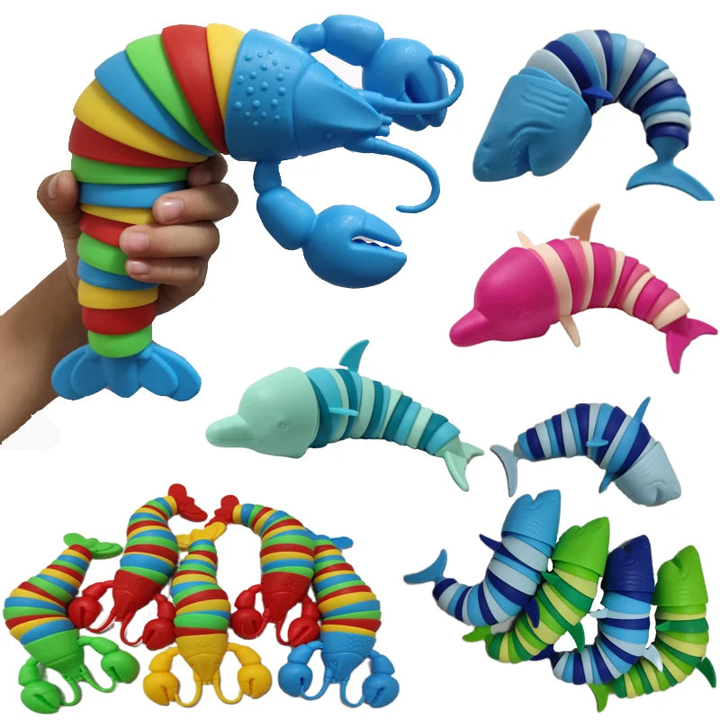 Colorful Slug lobsterToy Articulated Flexible 3D Slug Fidget Toy All Ages Relief Anti-Anxiety Sensor