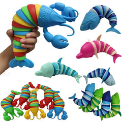 Colorful Slug lobsterToy Articulated Flexible 3D Slug Fidget Toy All Ages Relief Anti-Anxiety Sensor