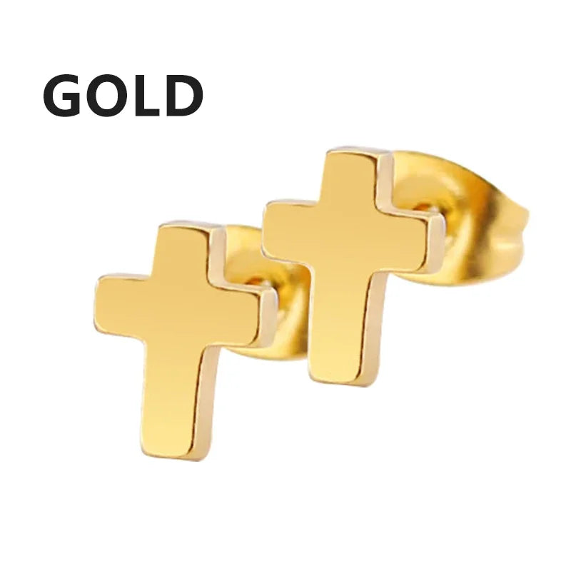 Punk Stainless Steel Cross Stud Earrings Jewelry detail view