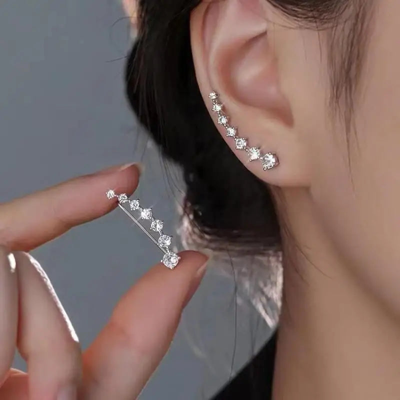Korean Fashion Seven Star Zircon Earrings | Luxury Crystal Stars Stud Earrings close-up view