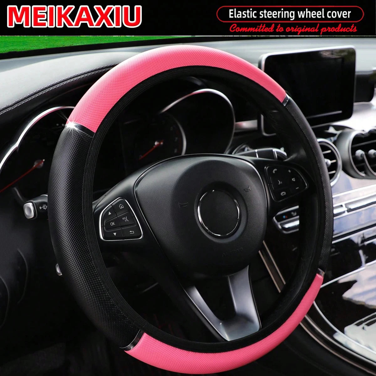 Shiny PU Leather Metal Stretchable Steering Wheel Cover for Women Car Decoration Rimless detail view