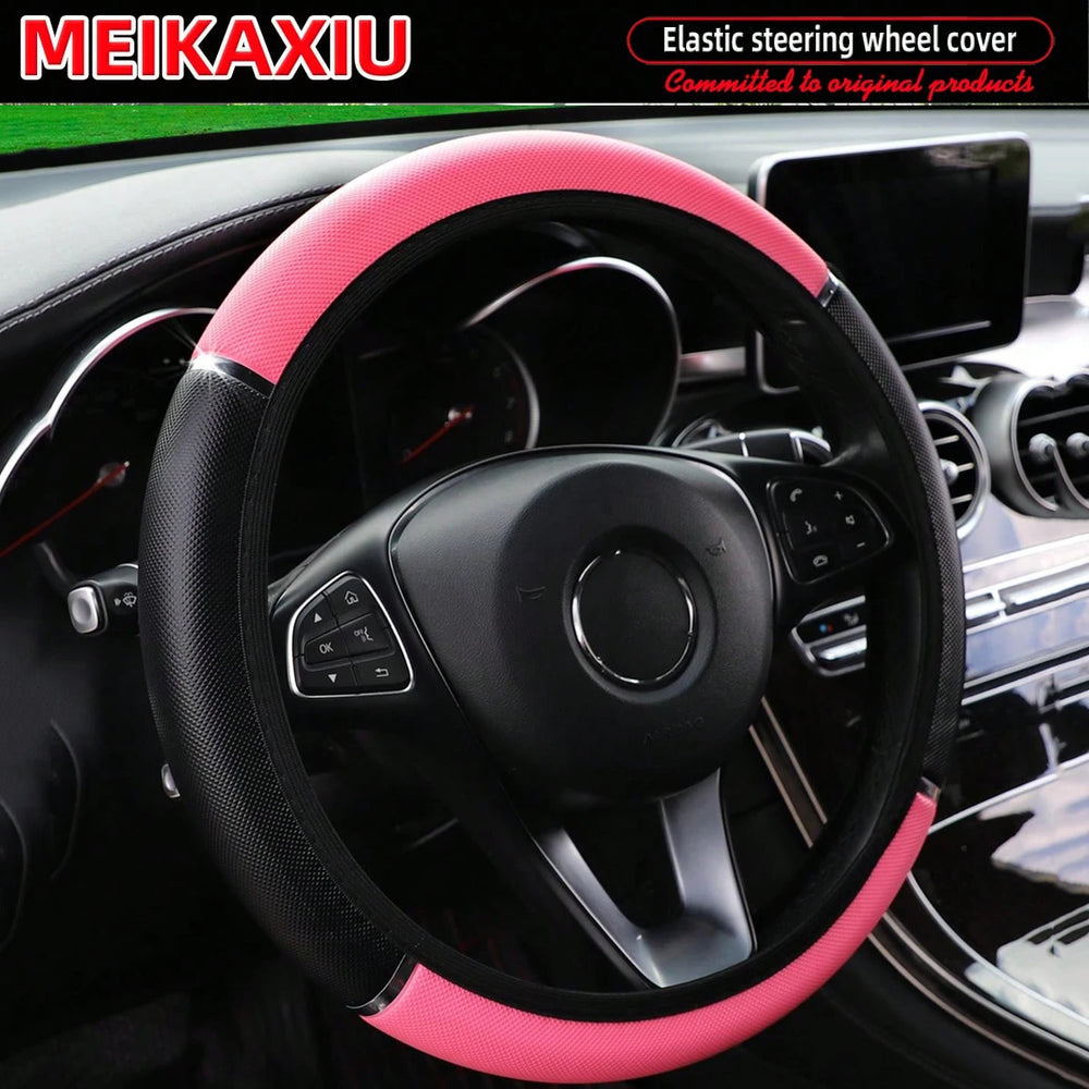 PU Leather Shiny Metal Stretchable Car Rimless Steering Wheel Cover Suitable for 14.5 alternate view