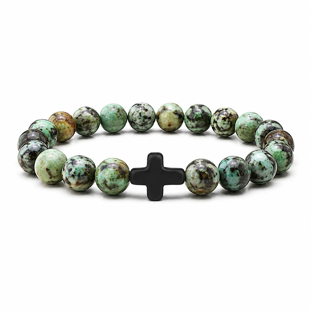 Prayer Men Natural Stone Wood Beads Rosary Hematite Cross Bracelets Onyx Meditation additional angle