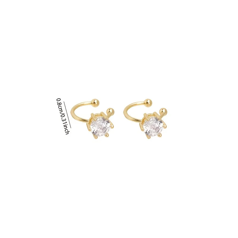 EVISPOL 2Pcs Fashion Gold Plated Claw Cubic Zirconia Clip Earrings For Women Fake Pierci detail view