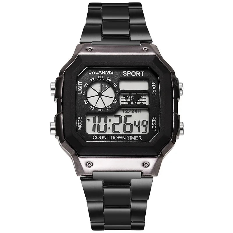 MAYZHISU Classic Men's Digital Watches Luxury Stainless Steel Strap Sport Watches Men Mi detail view