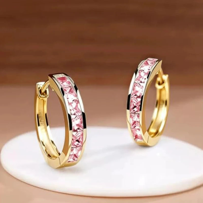 Huitan Classic Design Women Hoop Earrings Full with Princess Square CZ Simple and Ele alternate view