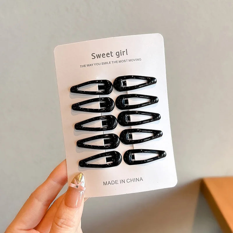 10pcs/set Girls Mini Black Alloy Bobby Pins Water Drop Rectangle Hairpins Children Bab close-up view