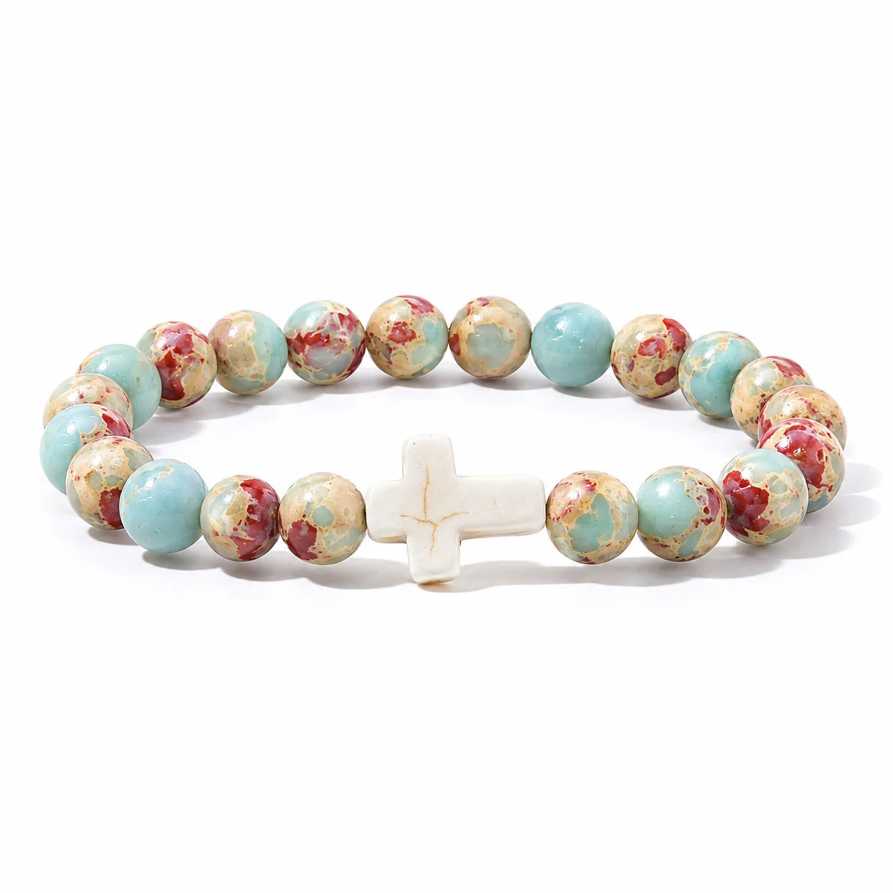 Prayer Men Natural Stone Wood Beads Rosary Hematite Cross Bracelets Onyx Meditation B lifestyle view