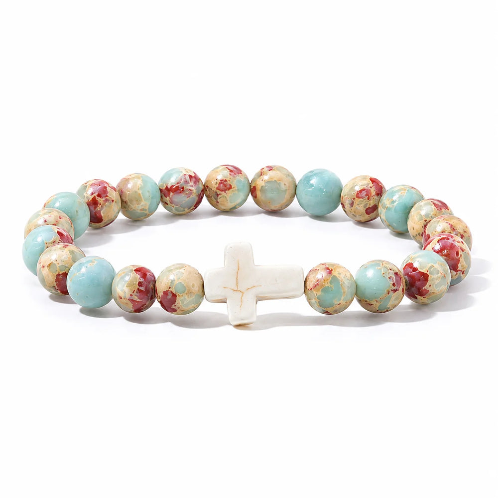 Prayer Men Natural Stone Wood Beads Rosary Hematite Cross Bracelets Onyx Meditation B lifestyle view