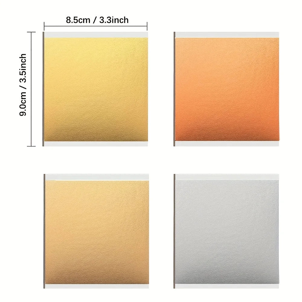 100pcs Imitation Golden Silvery Foil Paper Leaf Sheet Gilding DIY Art Craft Paper DIY alternate view