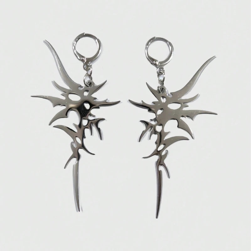 Fashion Trend Silver Color Irregular Spike Hanging Earrings for Men and Women Unique Hip Hop Rock Pa