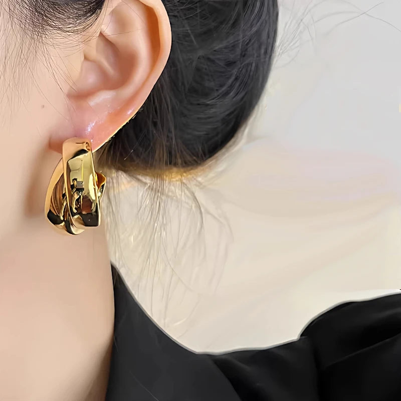 2026 Gold Wide Hoop Clip-On Earrings for Non-Pierced Ears