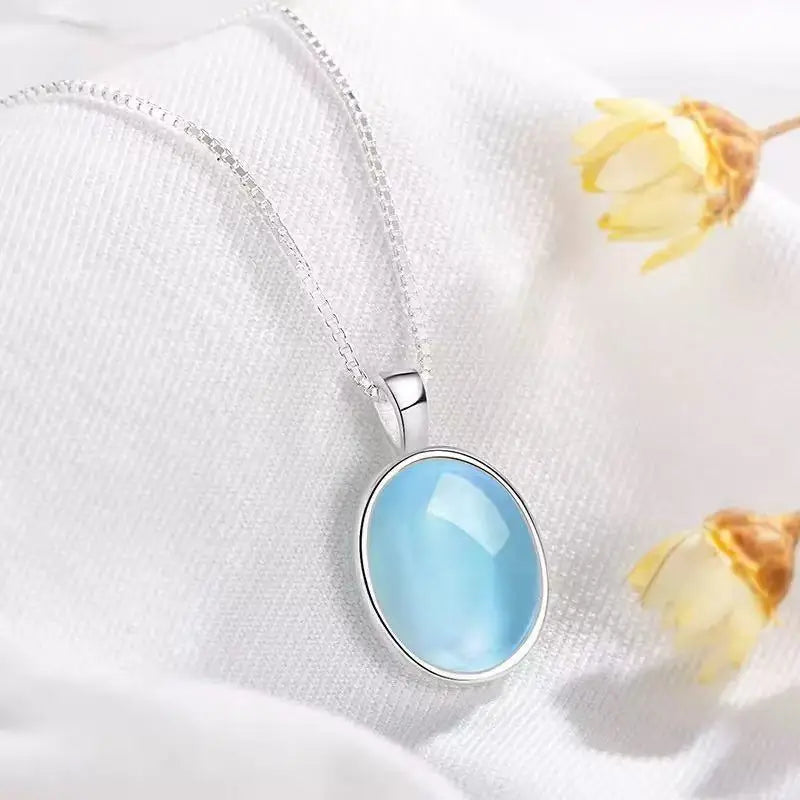 925 Sterling Silver Necklace with Moonstone and Natural Aquamarine Pendant, Necklace, Cl detail view