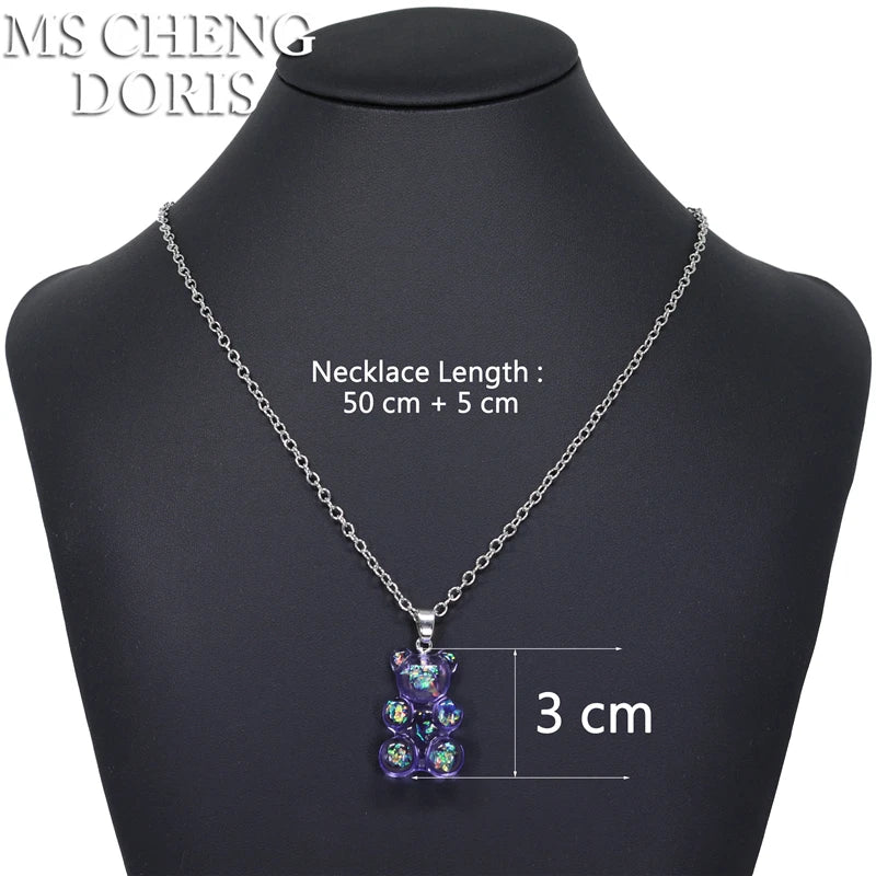 Handmade 33 Styles Colors Cute Resin Gummy Bear Chain Necklaces, Candy Color Pendant alternate view