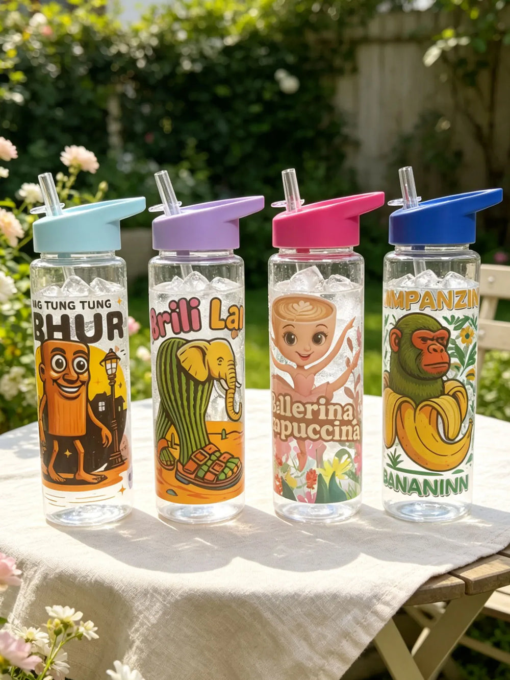 1 Piece 750ml (26 fl oz) Cartoon Printed Straw Cup, Summer Plastic Water Bottle, BPA Free, Portable