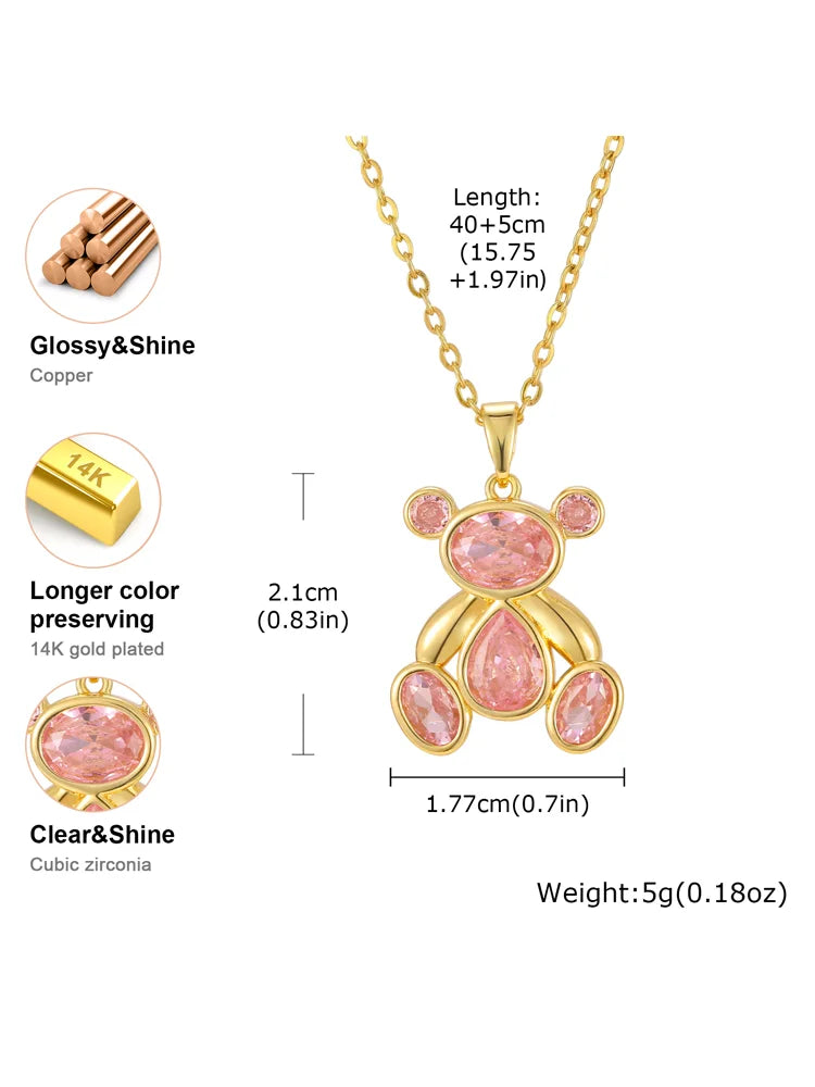 Delicate Cute Pink Zircon Bear Pendant Necklace for Women Girl, Stylish Animal Neck additional angle