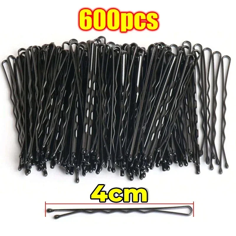 60/600pcs Black Straight Line Hair Clip U-shaped Needle Lady Hairpins Curly Wavy Grips W detail view