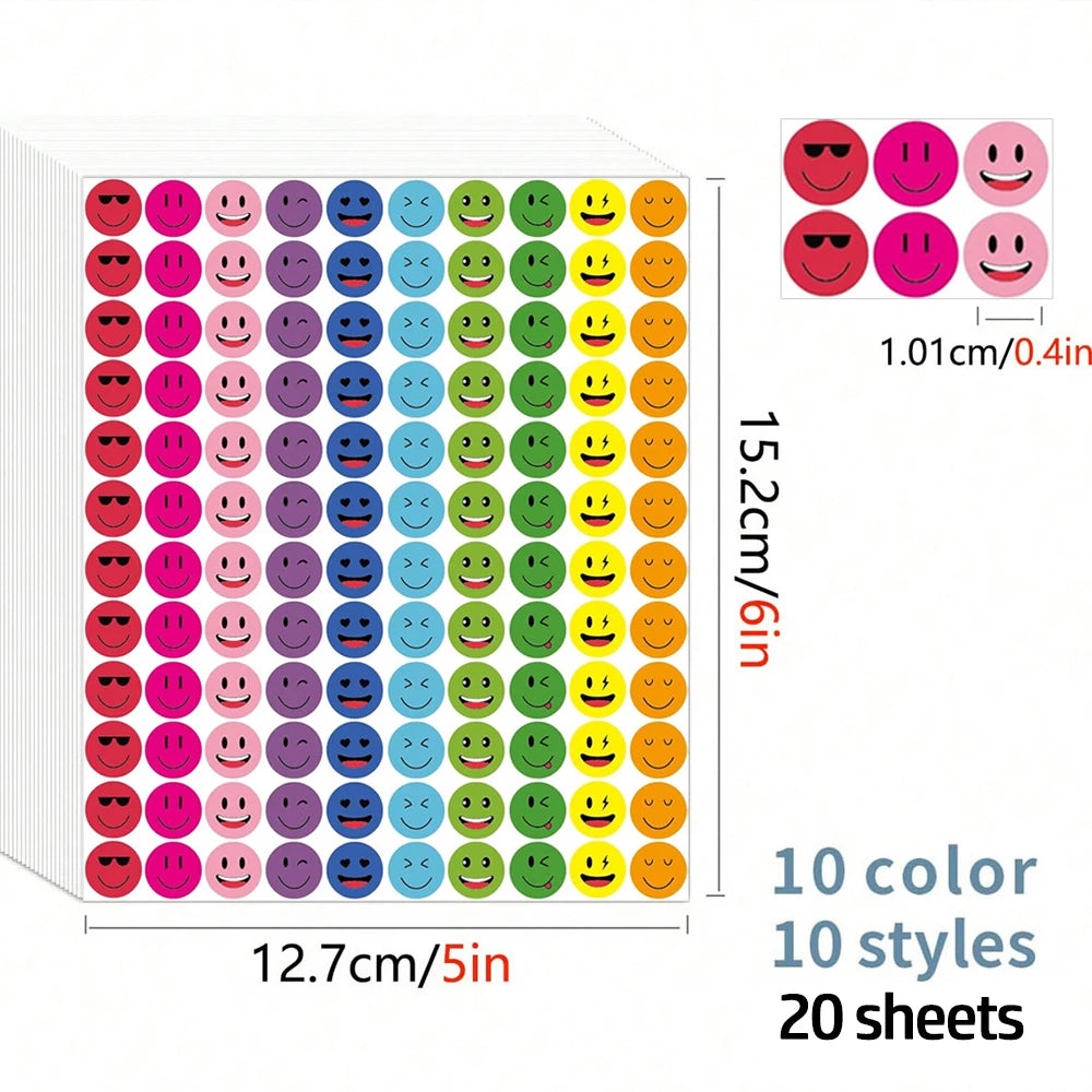 Reward Stickers for Children Cute Smile Face Diary DIY Colorful Scrapbooking Handmade close-up view