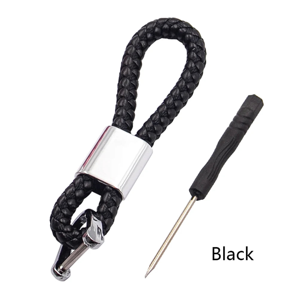 Handwoven Leather Car Keychain | Retro Horseshoe Buckle Key Ring detail view