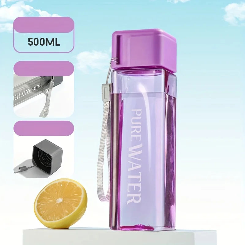 minimalist square plastic water cup, leak proof, with drawstring and lid, portable sp lifestyle view