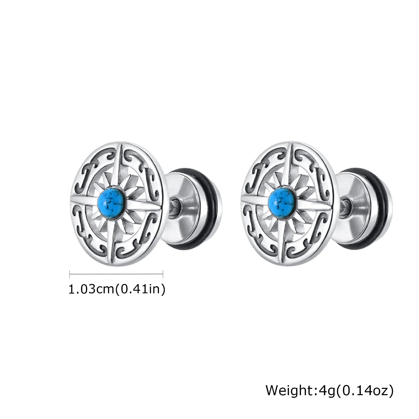 Vintage Gothic Norse Viking Stud Earrings for Men Boys, Rock Punk Runes Round Earring alternate view