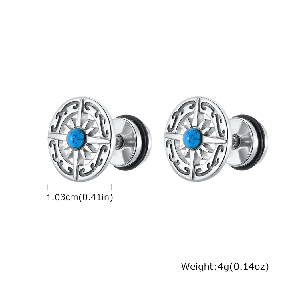 Vintage Gothic Norse Viking Stud Earrings for Men Boys, Rock Punk Runes Round Earring alternate view