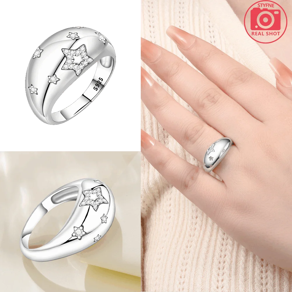 Original Romantic Heart-shaped White Zircon Shell Bowknot Rings 925 Sterling Silver W alternate view