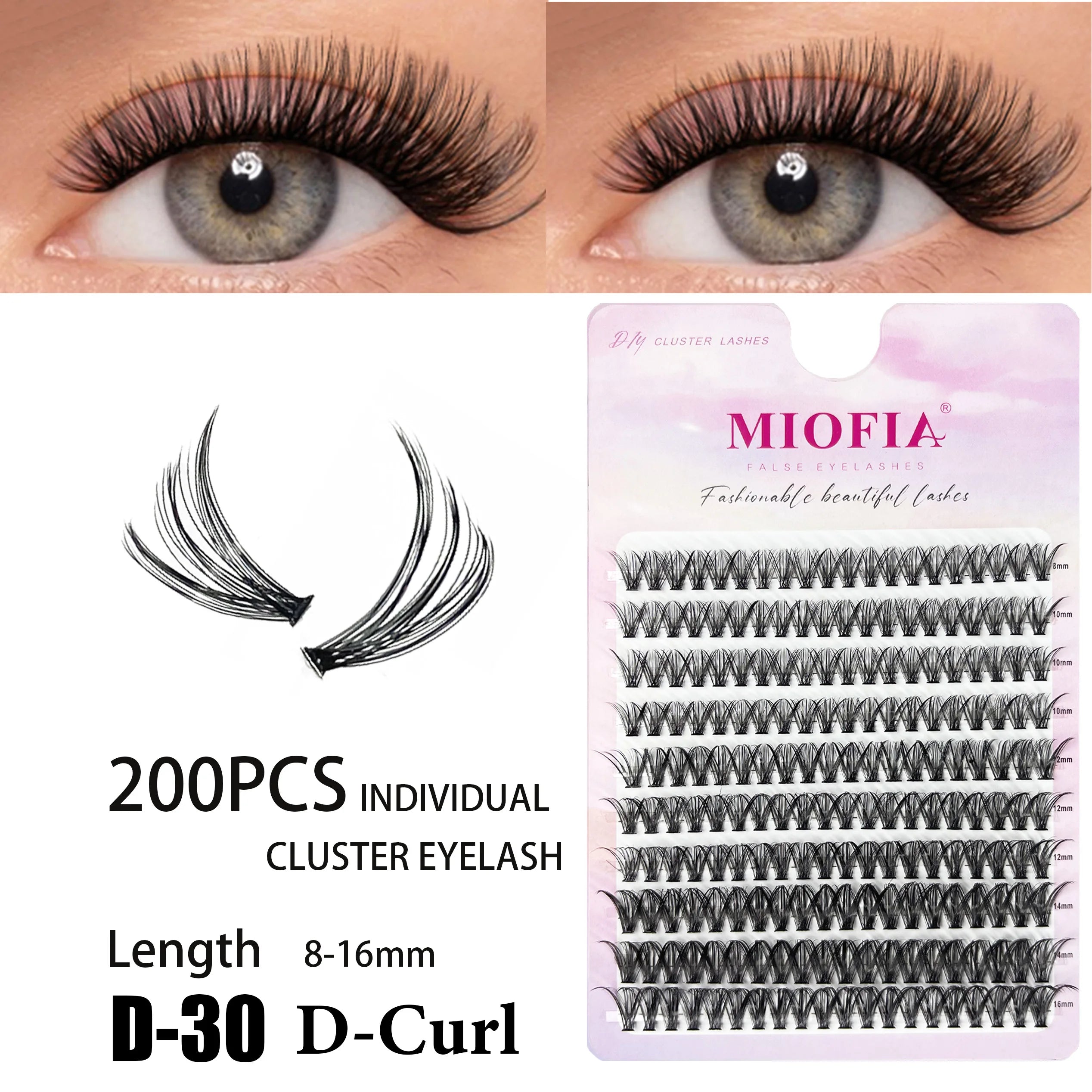 MIOFIA DIY Eyelash Clusters Fluffy Natural Anime Lashes 8-14mm Mixed Length Large capacity 3D Russian Volume Eyelash Extension