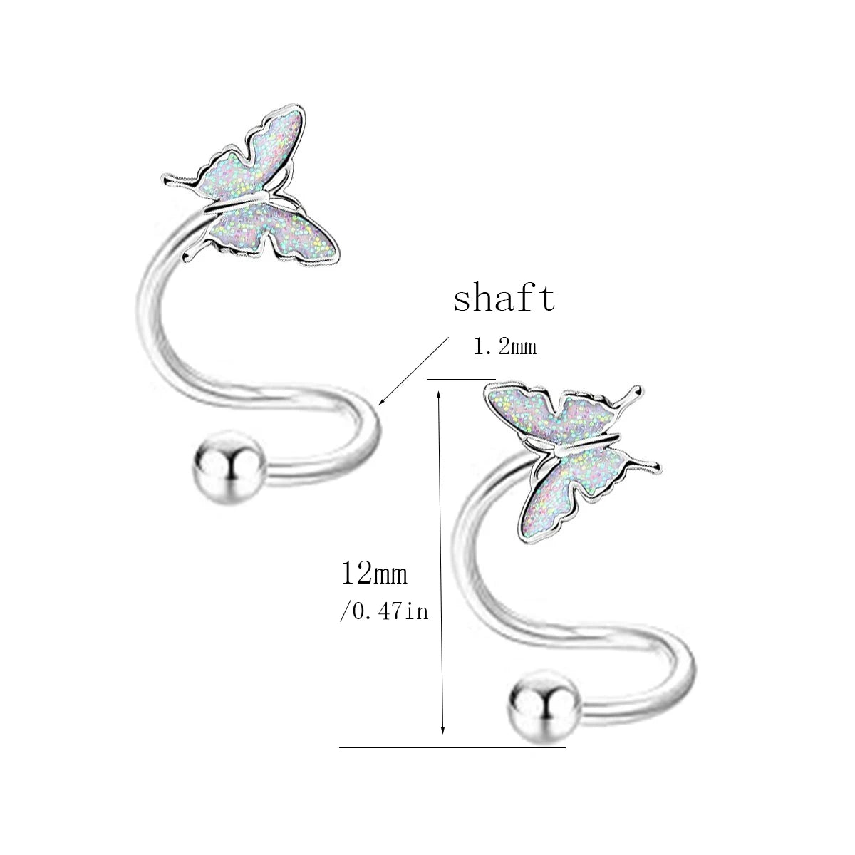 1pcs Cute Stainless Steel Spiral Butterfly Stud Earrings,Hypoallergenic Daith Tragus Hel detail view