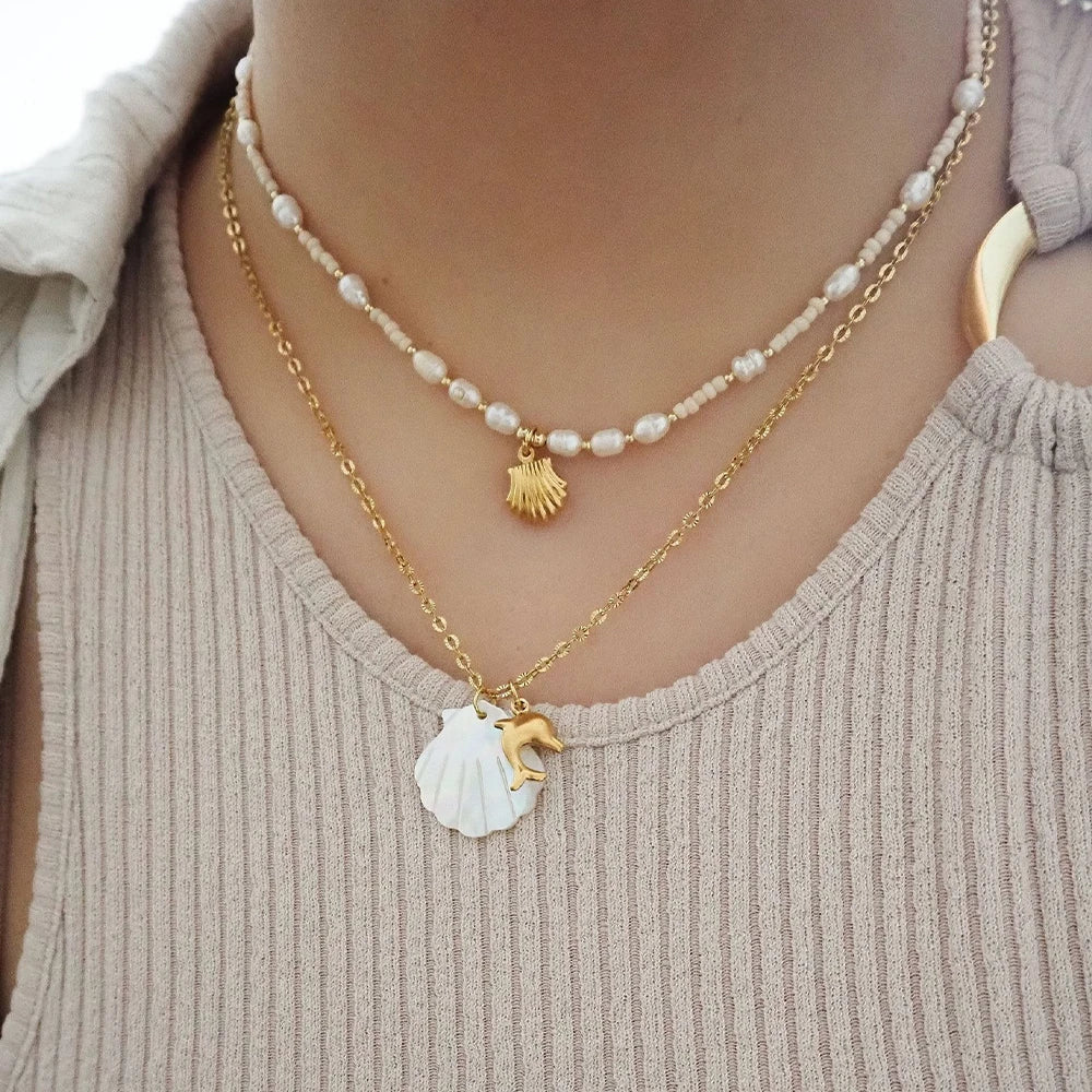 Gold Starfish Pendant Necklace for Women | Stainless Steel Beach Jewelry lifestyle view