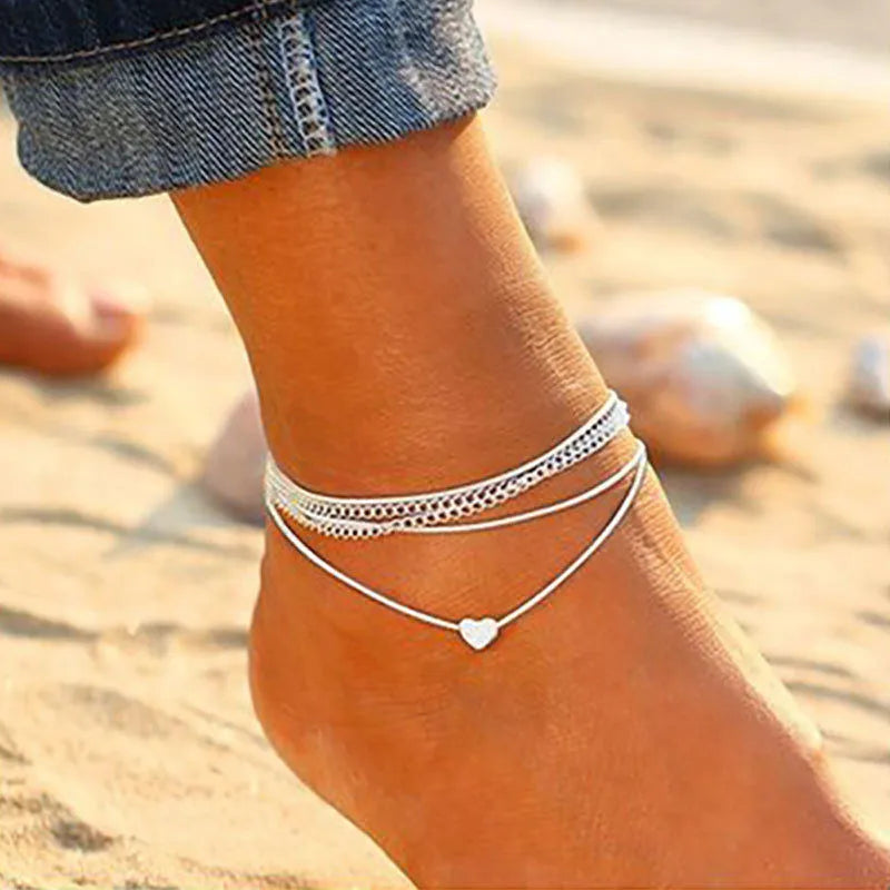 Modyle Gold Silver Color Chain Multilayer Anklets Women Beads Anklet Leg Chain Ankle alternate view