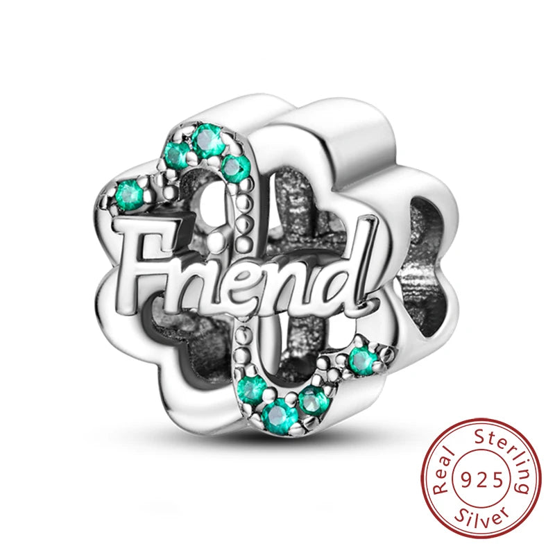 925 Sterling Silver Pendant Charms Beads Green Four-leaf Clover Love Family Tree Charms detail view