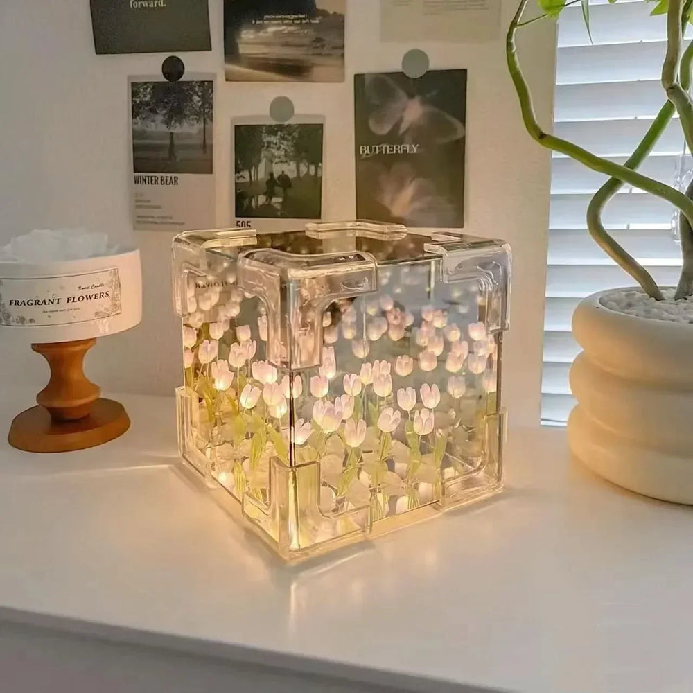 DIY Tulip Mirror Cube Lamp | Handmade Night Light for Bedroom Decor alternate view