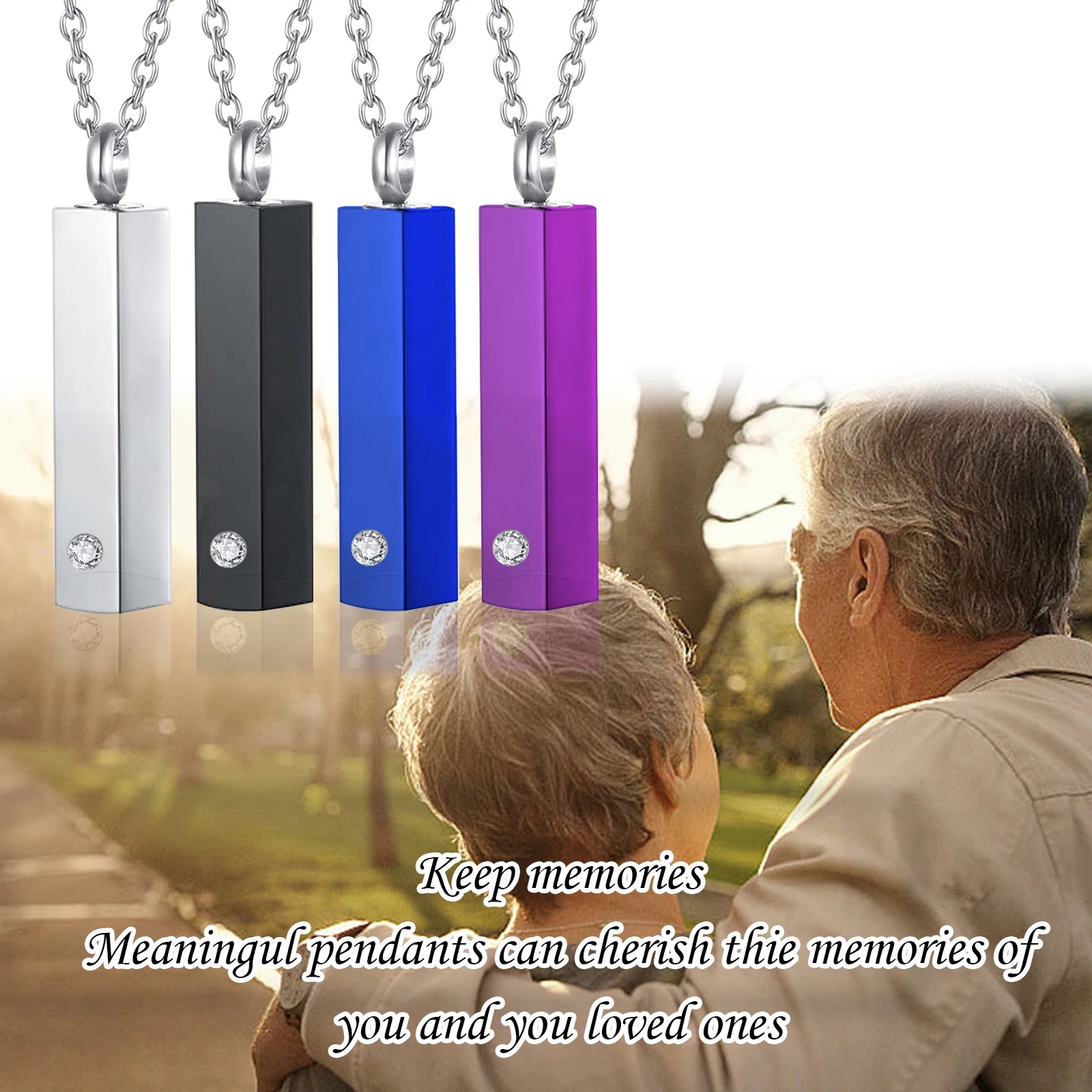 Cube Urn Necklace for Ashes Aluminum Alloy Cremation Necklace with Crystal Memorial additional angle