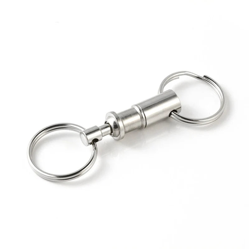 Detachable Key Ring with Snap Lock | Steel Chrome Keychain Holder close-up view