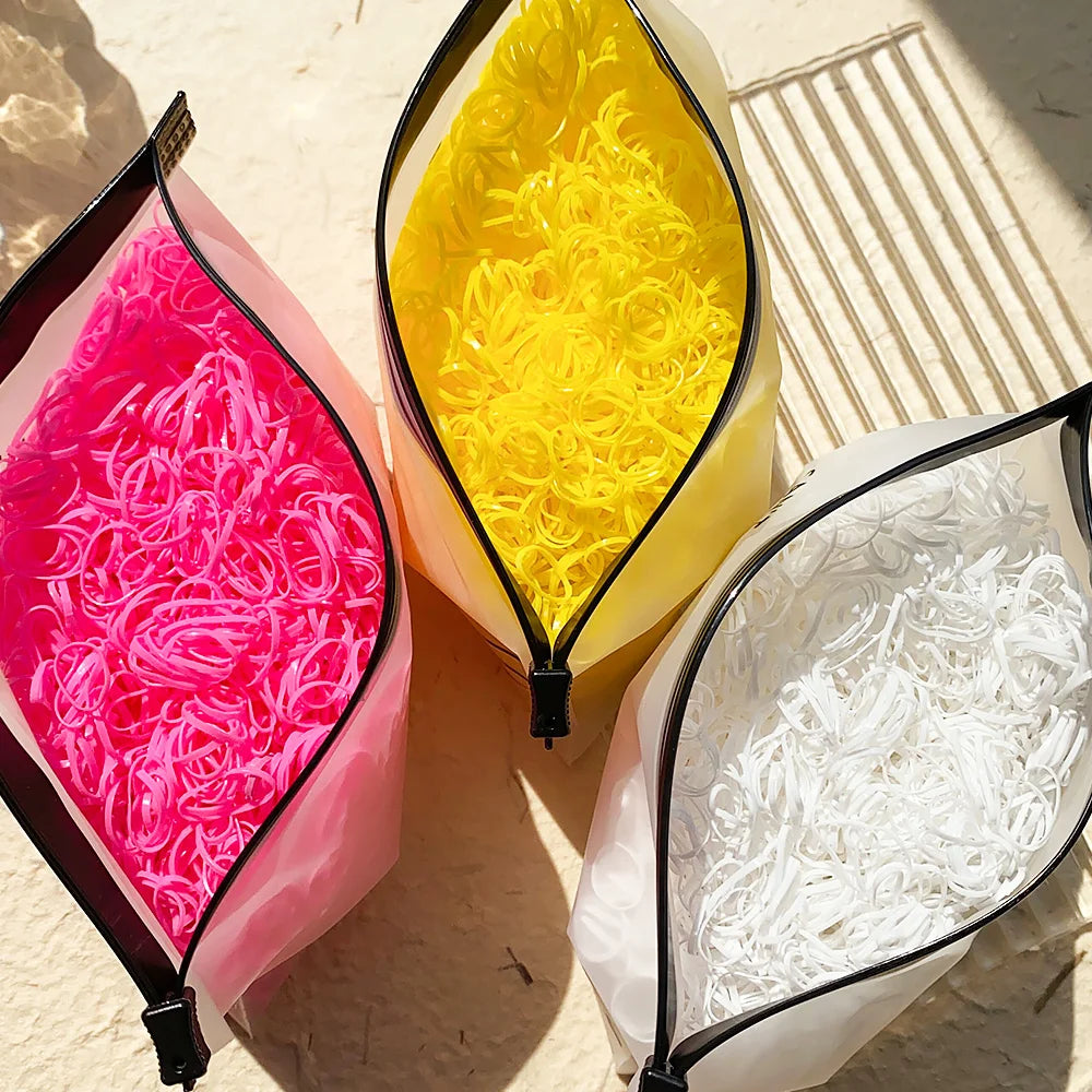 500/1000/2000pcs Girls Colourful Disposable Rubber Band Hair Ties Headband Children Po close-up view