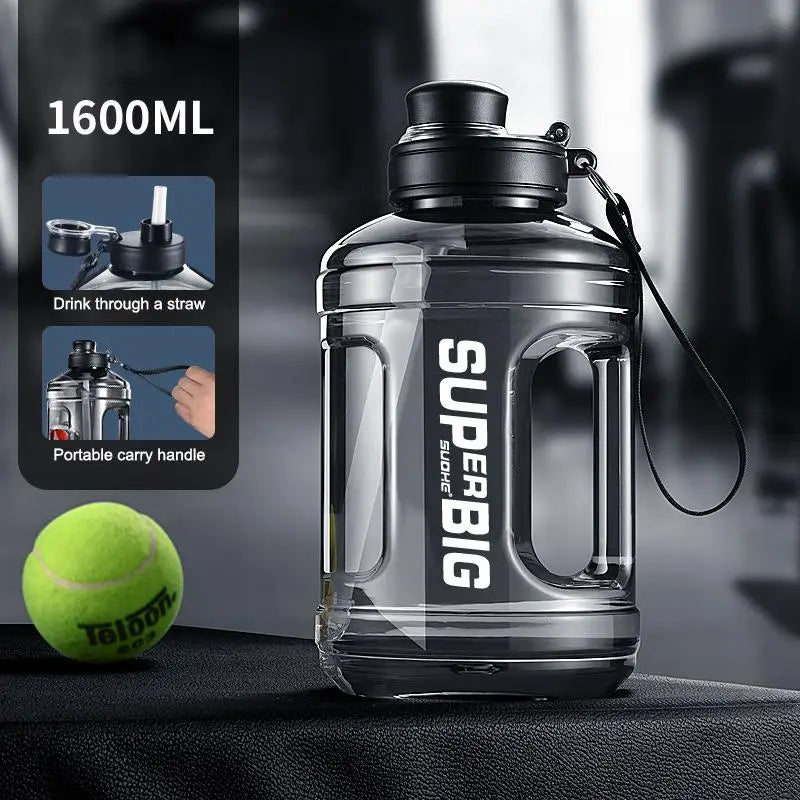 ^1Pc 1.6L/2.6L Large Capacity Sports Water Bottle With Straw Leakproof Plastic Drin additional angle