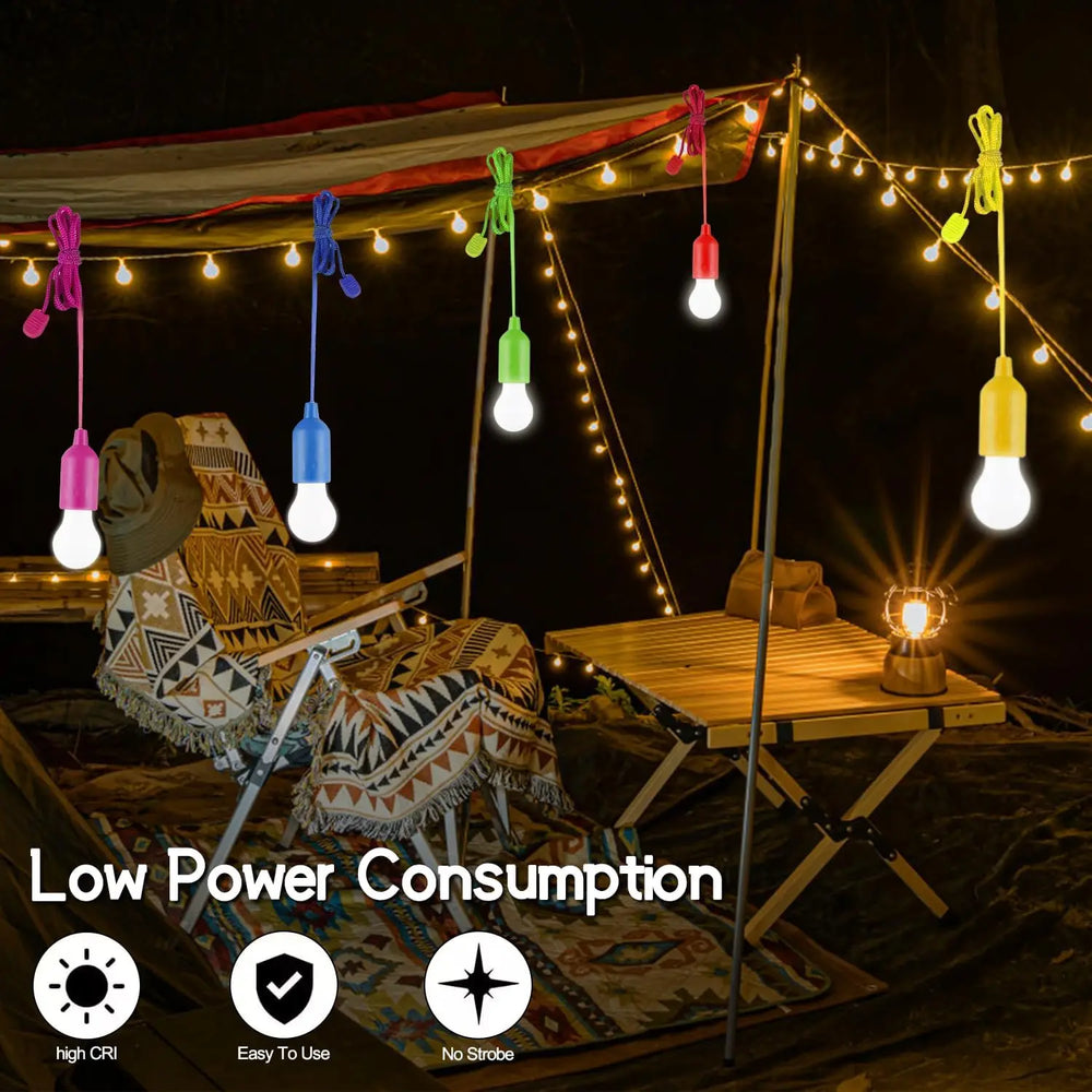 Battery Operated LED Pull Cord Light | Portable Hanging Lantern for Camping, Garden, Par detail view