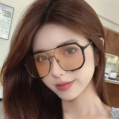 Trendy Polygonal Punk Sunglasses Oversized Advanced Sense One Piece Large Frame Glasses Steampunk Eyewear UV400