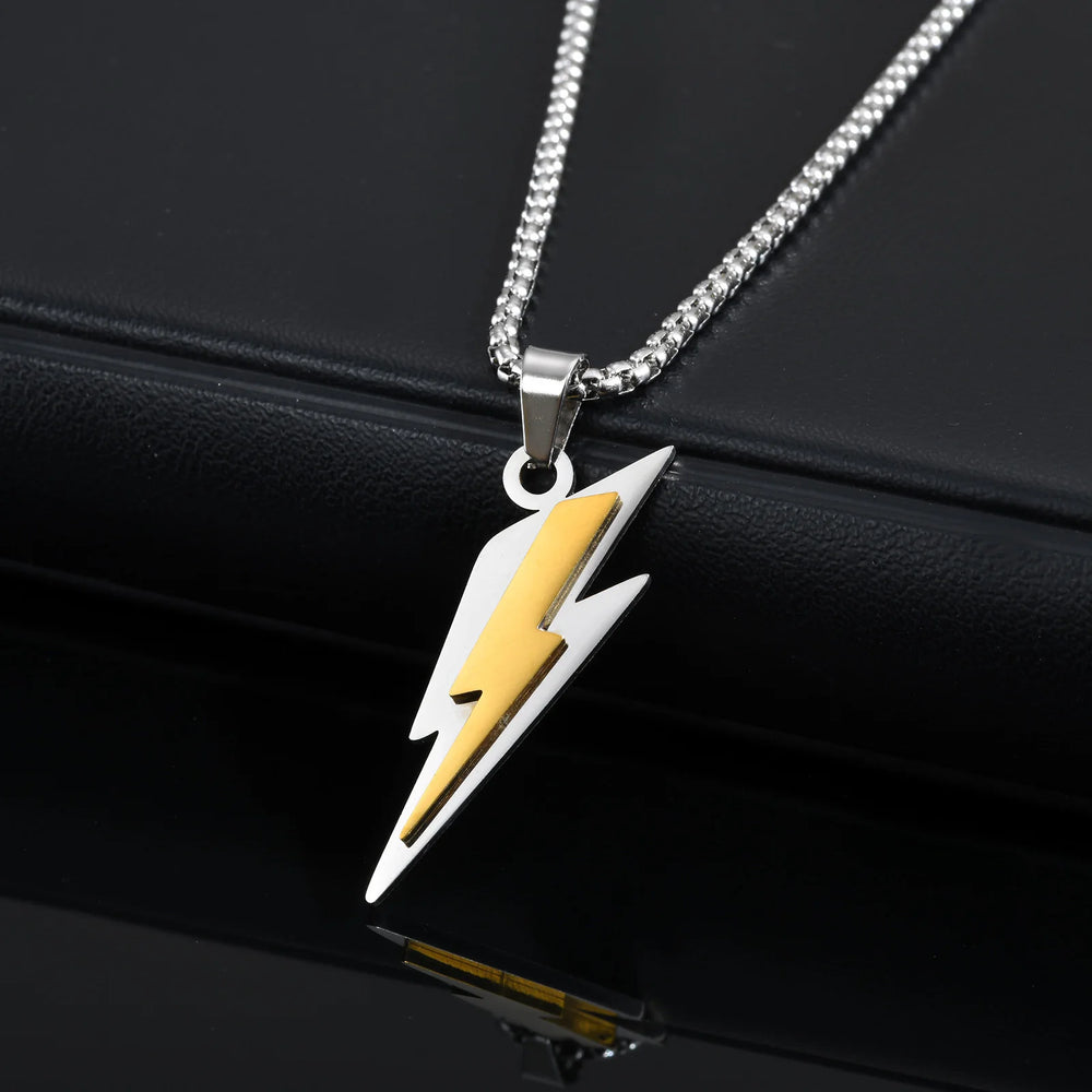 Trendy Lightning Stainless Steel Necklaces for Men,Two Color Lightning Pendant Neck additional angle
