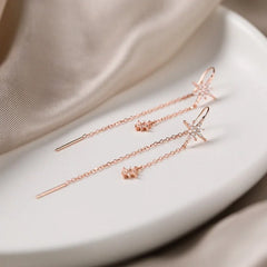 Silver Star Zircon Drop Earrings | Elegant Tassel Earrings for Women close-up view