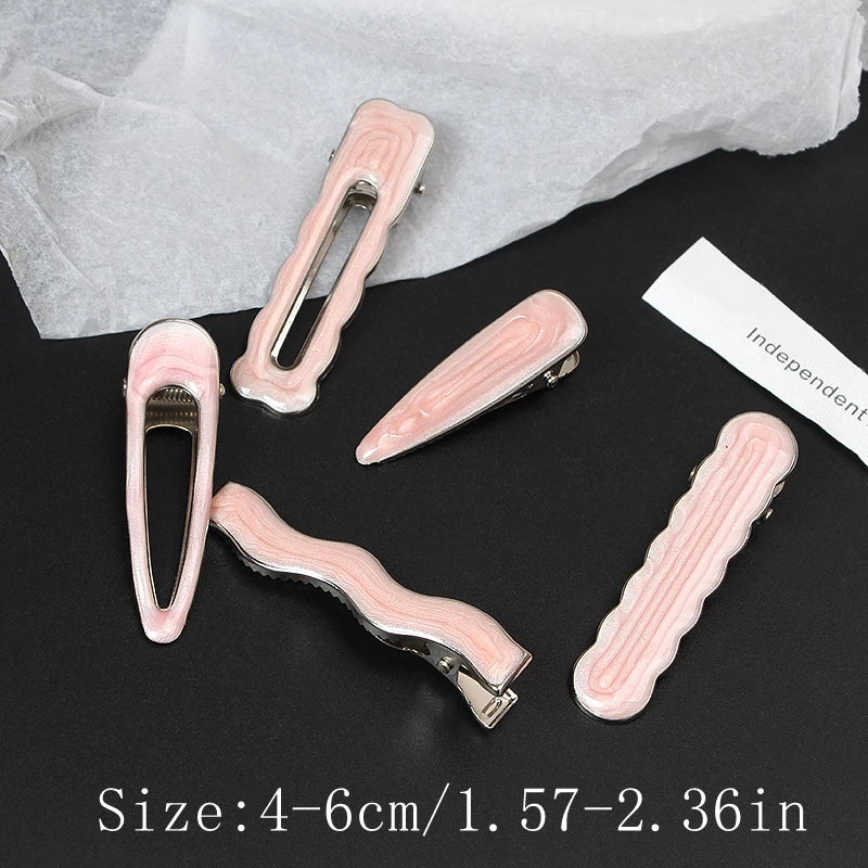 Simple Wave Oval Pink Seamless Hair Clip Women Acetate Bangs Duckbill Hairpins Styl additional angle