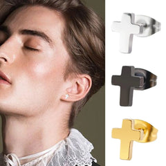 Punk Stainless Steel Cross Stud Earrings Jewelry detail view