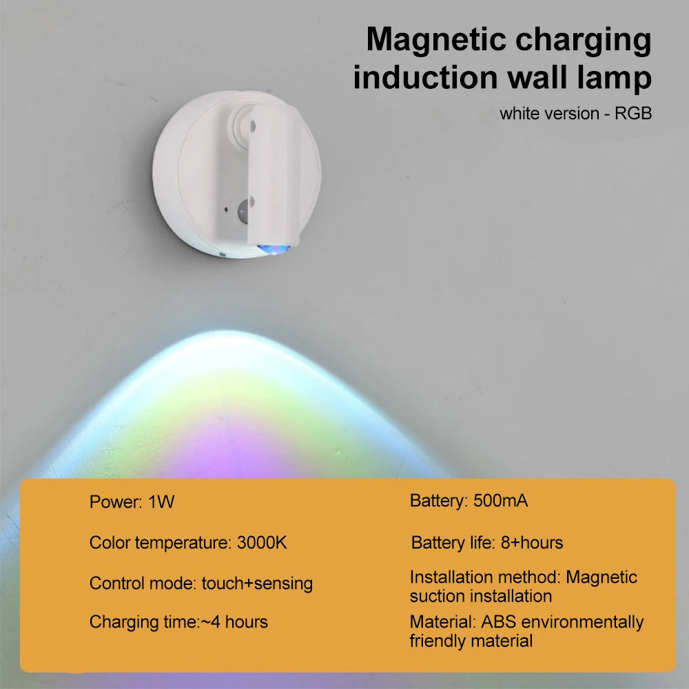 Magnetic USB Rechargeable LED Wall Light | Dimmable Touch Switch Reading Lamp close-up view
