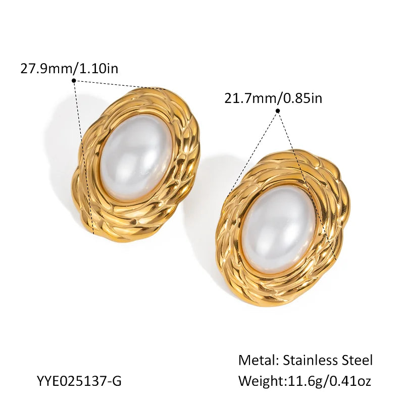 Vintage Oval Stud Earrings | 18K Gold Plated Stainless Steel Natural Stone Jewelry lifestyle view