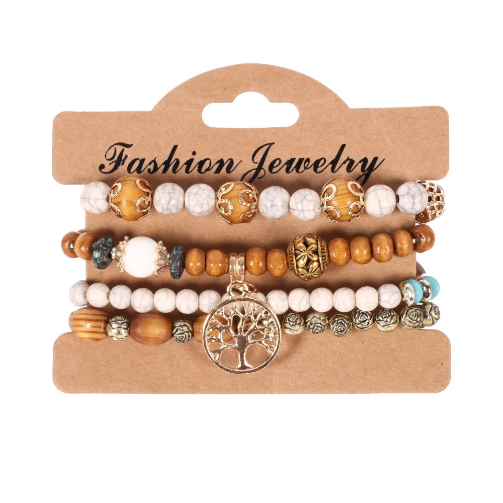 Bohemian Handmade Beads Bracelet Set For Women Summer Colorful Beaded Chain Bangle Gir close-up view