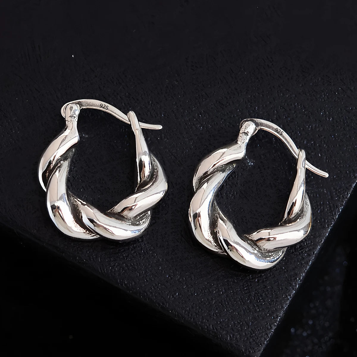 PANJBJ925 Sterling Silver Frosting Hoop Earrings For Women Texture Geometry Design Trend Fashion Jewelry Gift