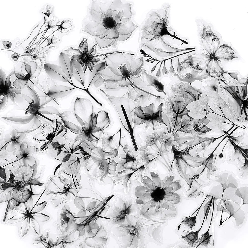 50 Transparent Flower Stickers | PET Decorative Craft Set for Journals and Notebooks detail view