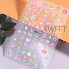 2pcs Sweet Element Nail Art Stickers Simple Flower Heart Cherry Strawberry Kawaii Decals detail view
